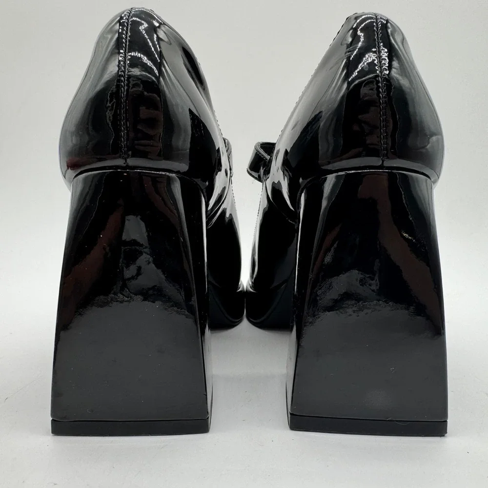 Cellenz Black Patent Mary Jane Platform Pumps Square Toe Block Heel Womens 8